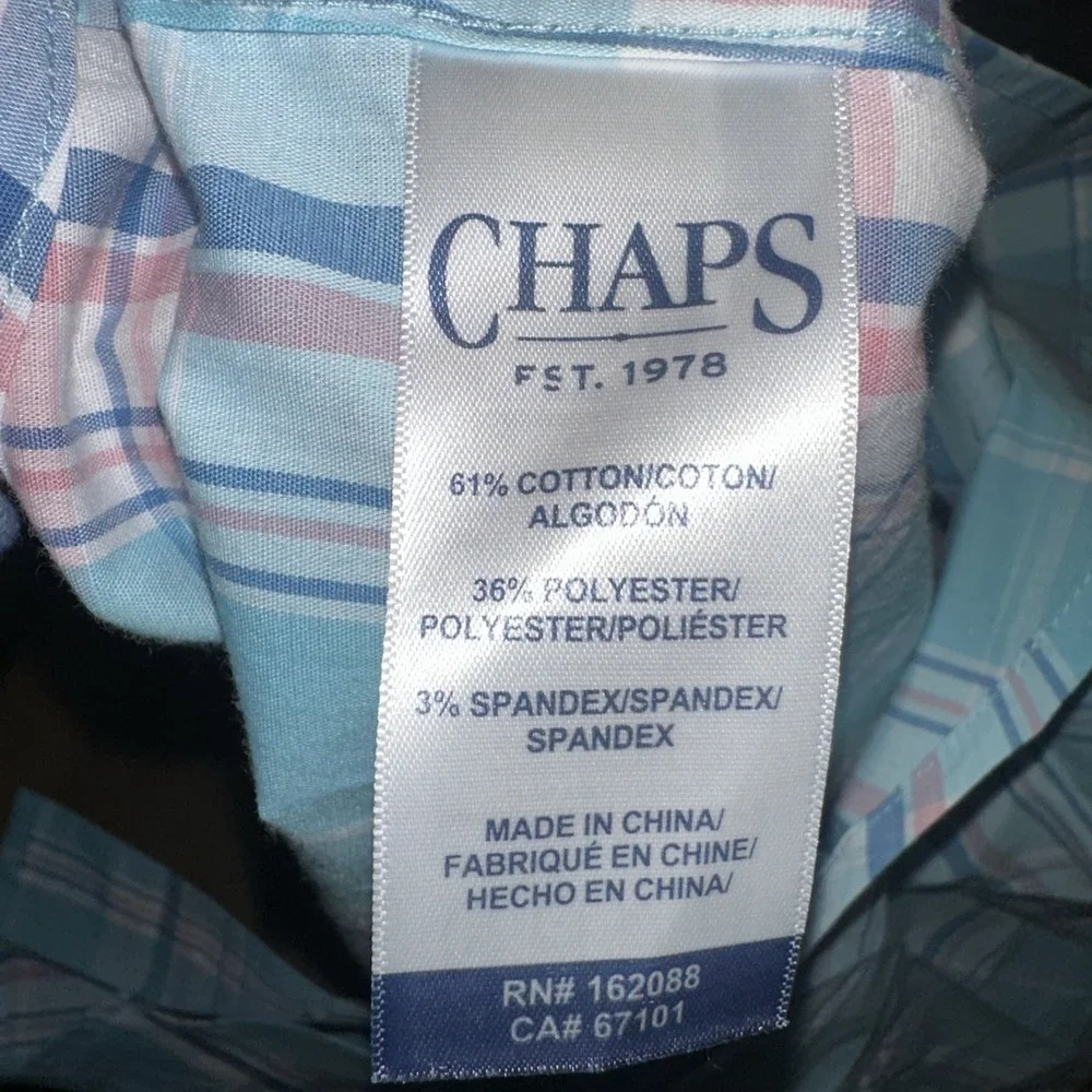 Chaps Men's Everyday Classic S/S Button‎ Down Plaid Shirt Pastel Stretch Med NWT